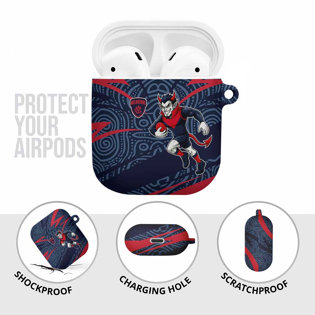 Melbourne Demons Australian Football AirPods Case Devil Mascot With Indigenous Pattern Art