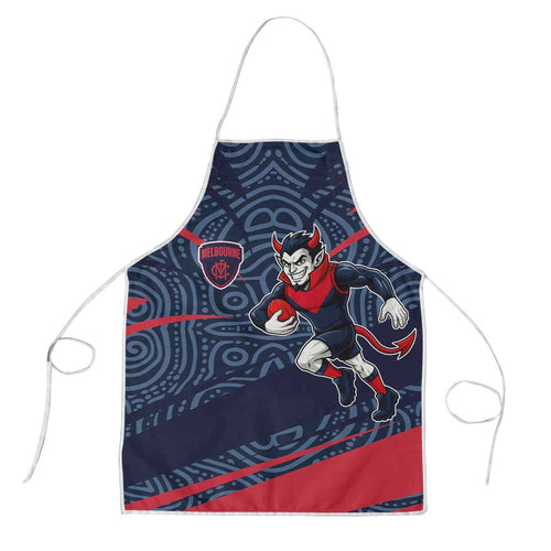 Melbourne Demons Australian Football Apron Devil Mascot With Indigenous Pattern Art