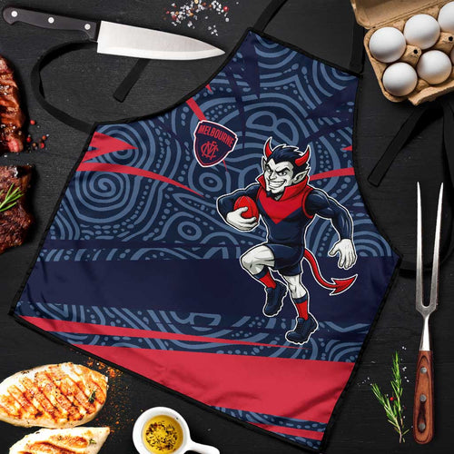 Melbourne Demons Australian Football Apron Devil Mascot With Indigenous Pattern Art