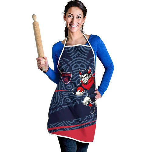 Melbourne Demons Australian Football Apron Devil Mascot With Indigenous Pattern Art