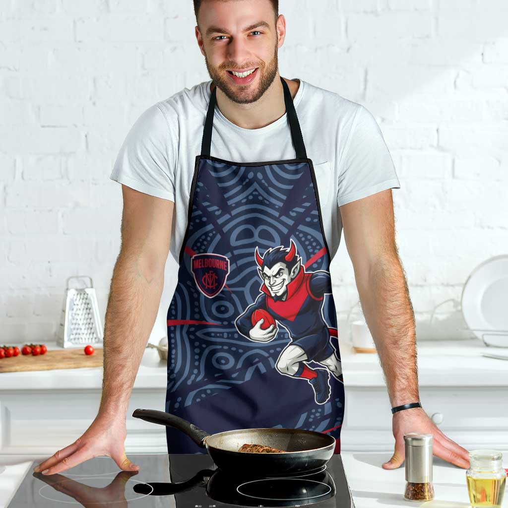 Melbourne Demons Australian Football Apron Devil Mascot With Indigenous Pattern Art