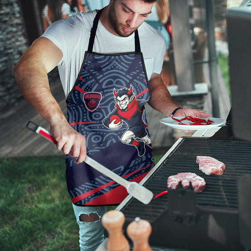 Melbourne Demons Australian Football Apron Devil Mascot With Indigenous Pattern Art