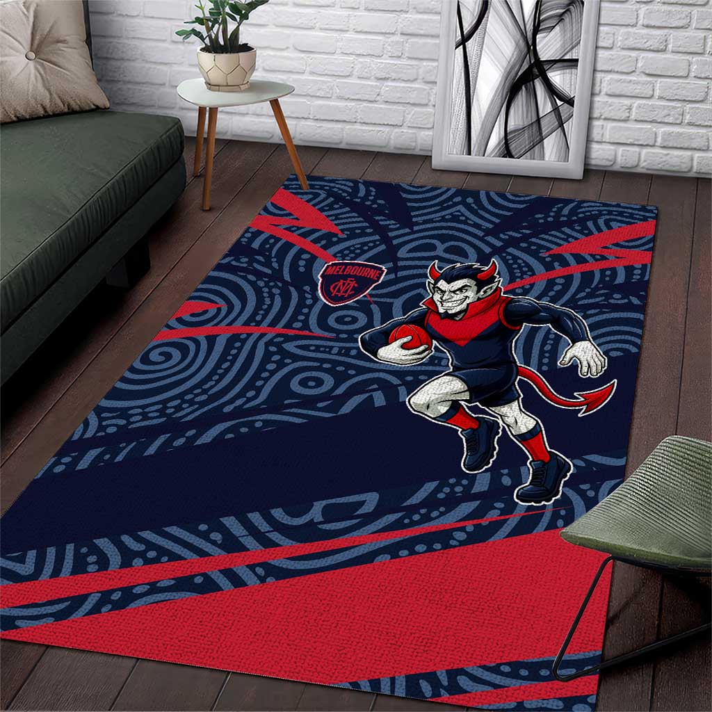 Melbourne Demons Australian Football Area Rug Devil Mascot With Indigenous Pattern Art