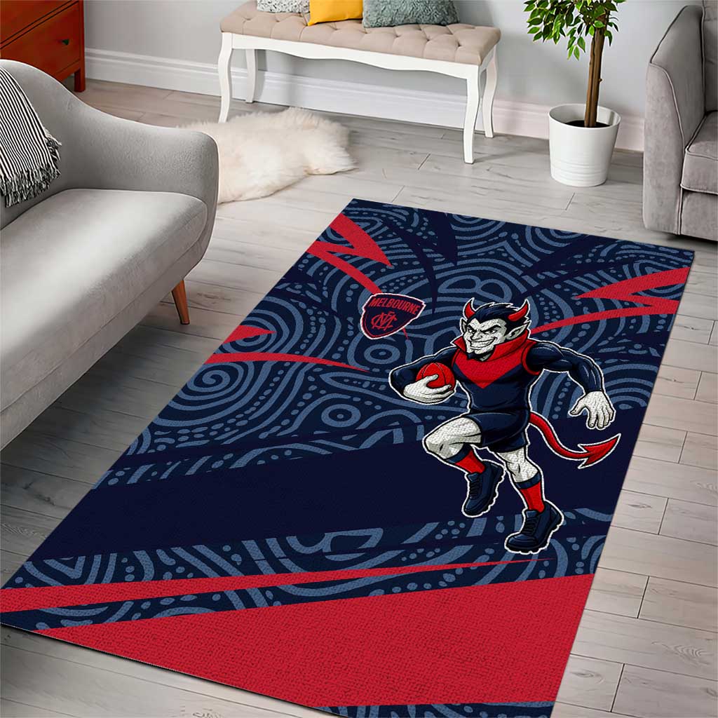 Melbourne Demons Australian Football Area Rug Devil Mascot With Indigenous Pattern Art