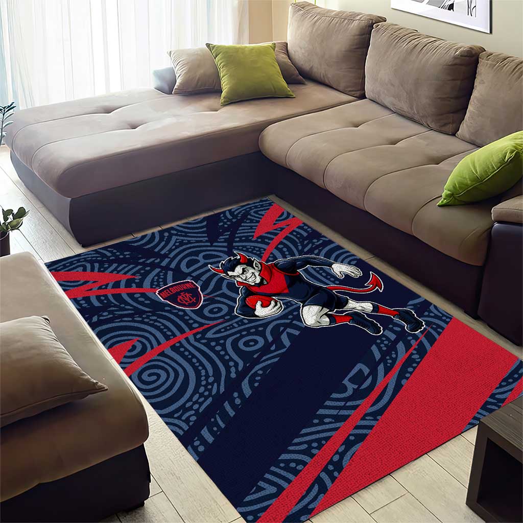 Melbourne Demons Australian Football Area Rug Devil Mascot With Indigenous Pattern Art