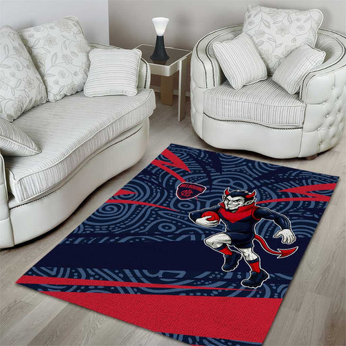 Melbourne Demons Australian Football Area Rug Devil Mascot With Indigenous Pattern Art