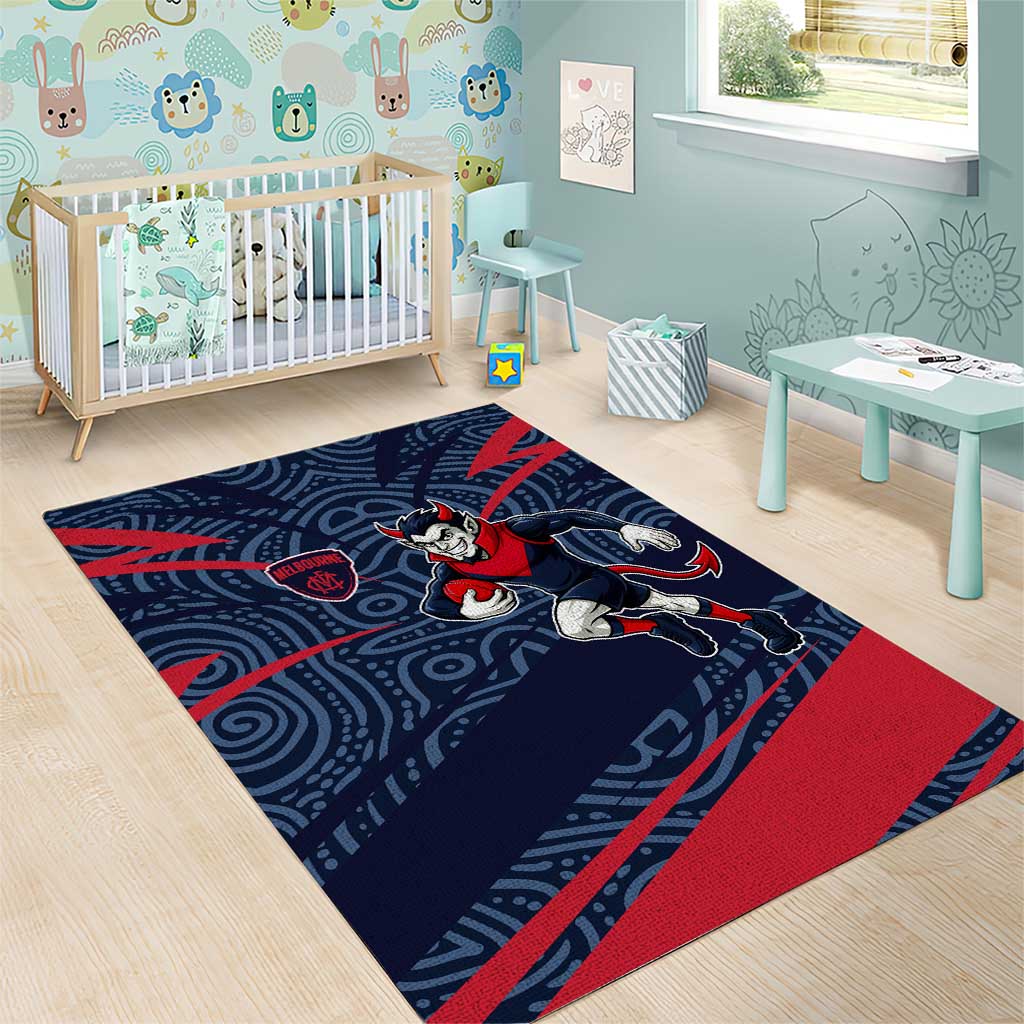 Melbourne Demons Australian Football Area Rug Devil Mascot With Indigenous Pattern Art