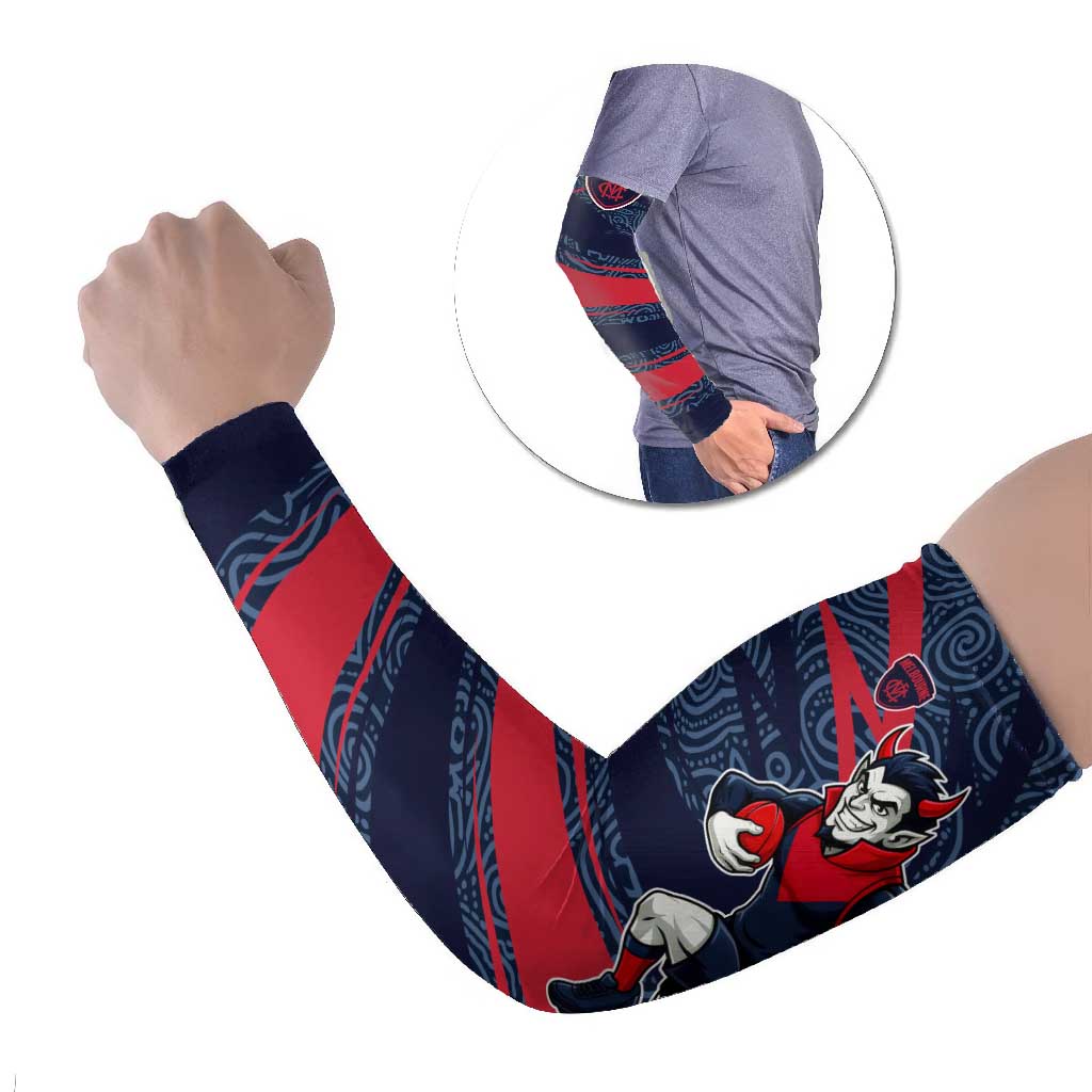 Melbourne Demons Australian Football Arm Sleeves Devil Mascot With Indigenous Pattern Art