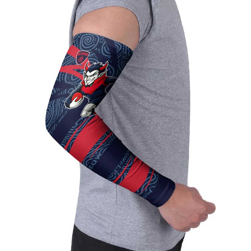 Melbourne Demons Australian Football Arm Sleeves Devil Mascot With Indigenous Pattern Art