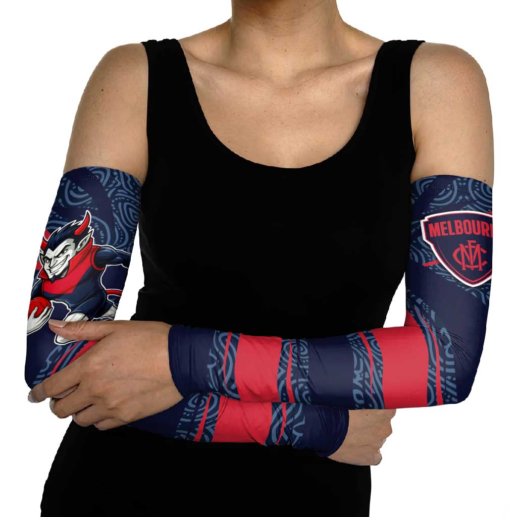 Melbourne Demons Australian Football Arm Sleeves Devil Mascot With Indigenous Pattern Art