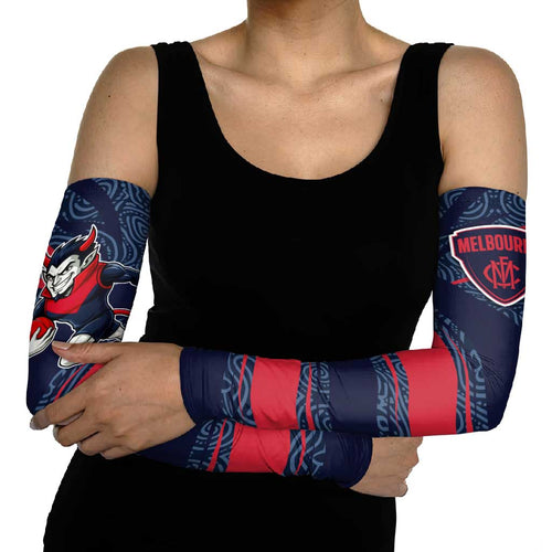 Melbourne Demons Australian Football Arm Sleeves Devil Mascot With Indigenous Pattern Art