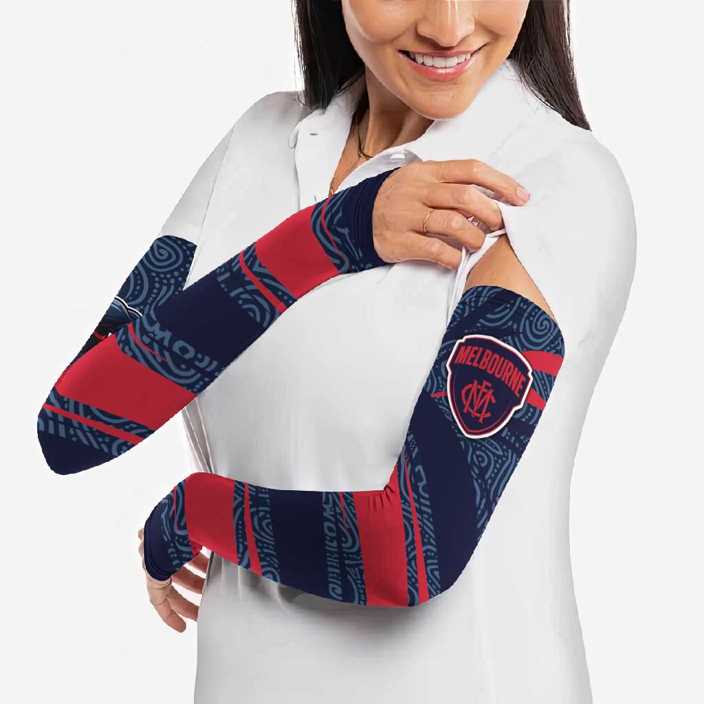 Melbourne Demons Australian Football Arm Sleeves Devil Mascot With Indigenous Pattern Art