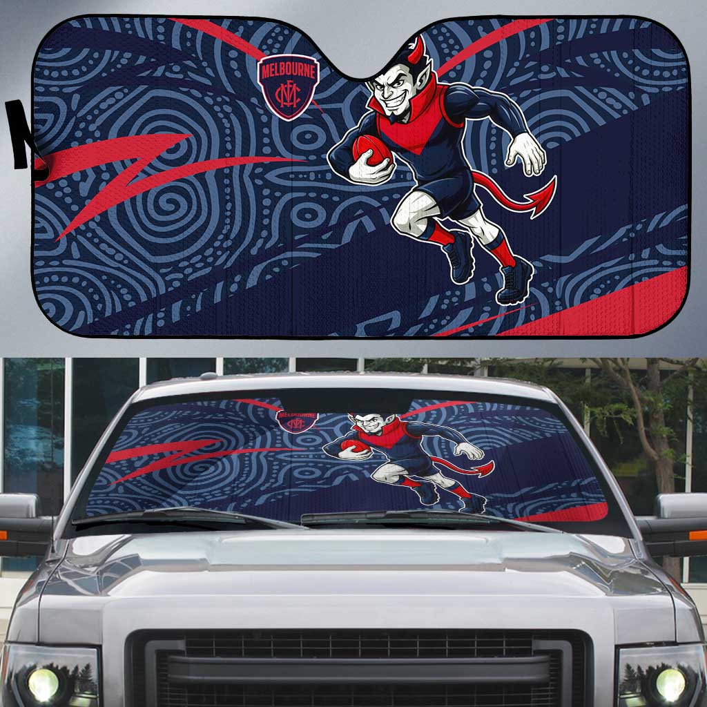 Melbourne Demons Australian Football Auto Sun Shade Devil Mascot With Indigenous Pattern Art