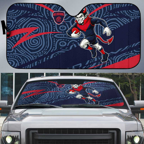 Melbourne Demons Australian Football Auto Sun Shade Devil Mascot With Indigenous Pattern Art