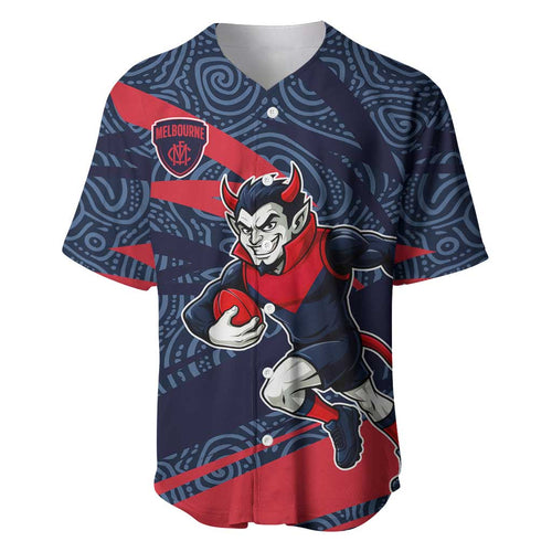 Melbourne Demons Australian Football Baseball Jersey Devil Mascot With Indigenous Pattern Art