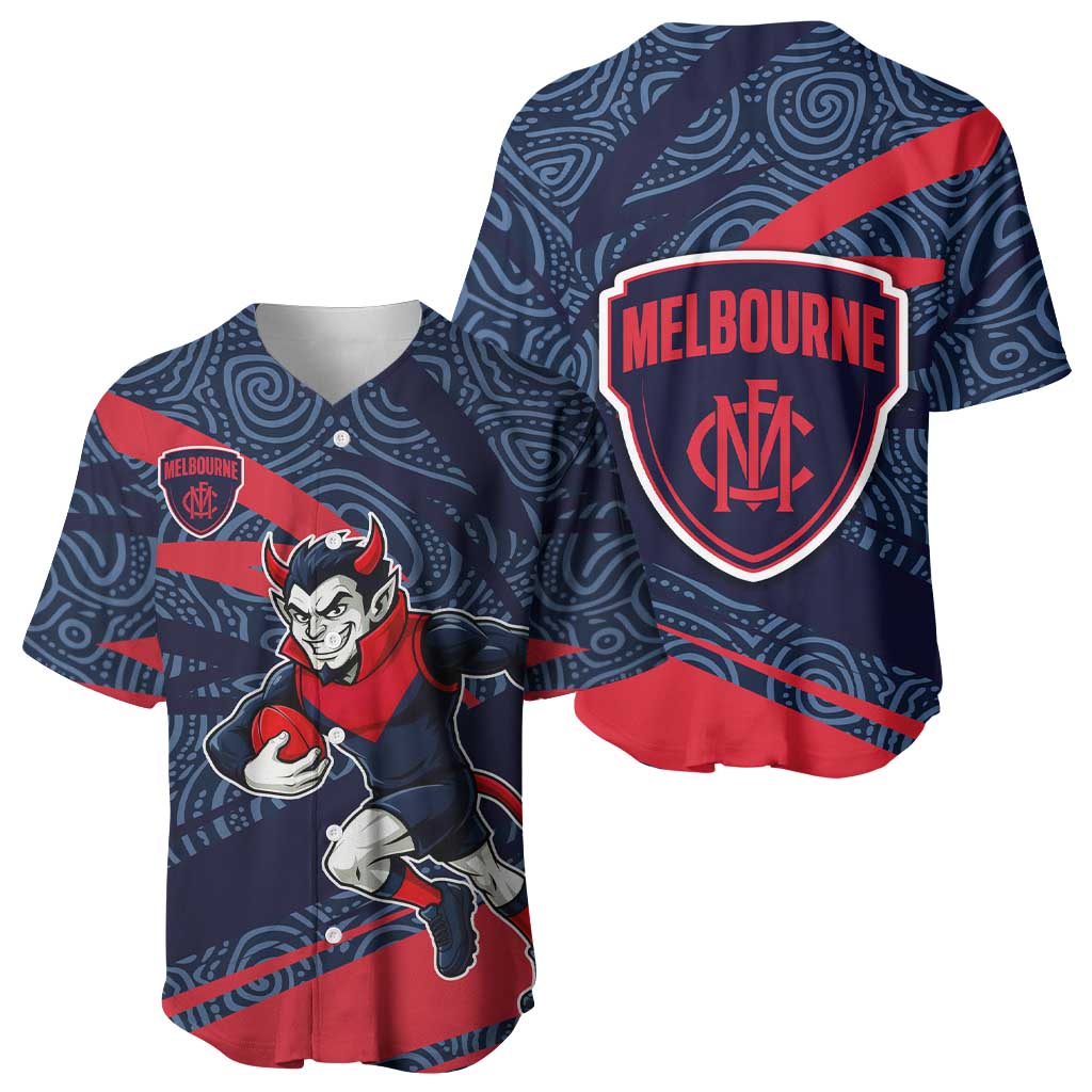 Melbourne Demons Australian Football Baseball Jersey Devil Mascot With Indigenous Pattern Art