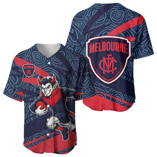 Melbourne Demons Australian Football Baseball Jersey Devil Mascot With Indigenous Pattern Art
