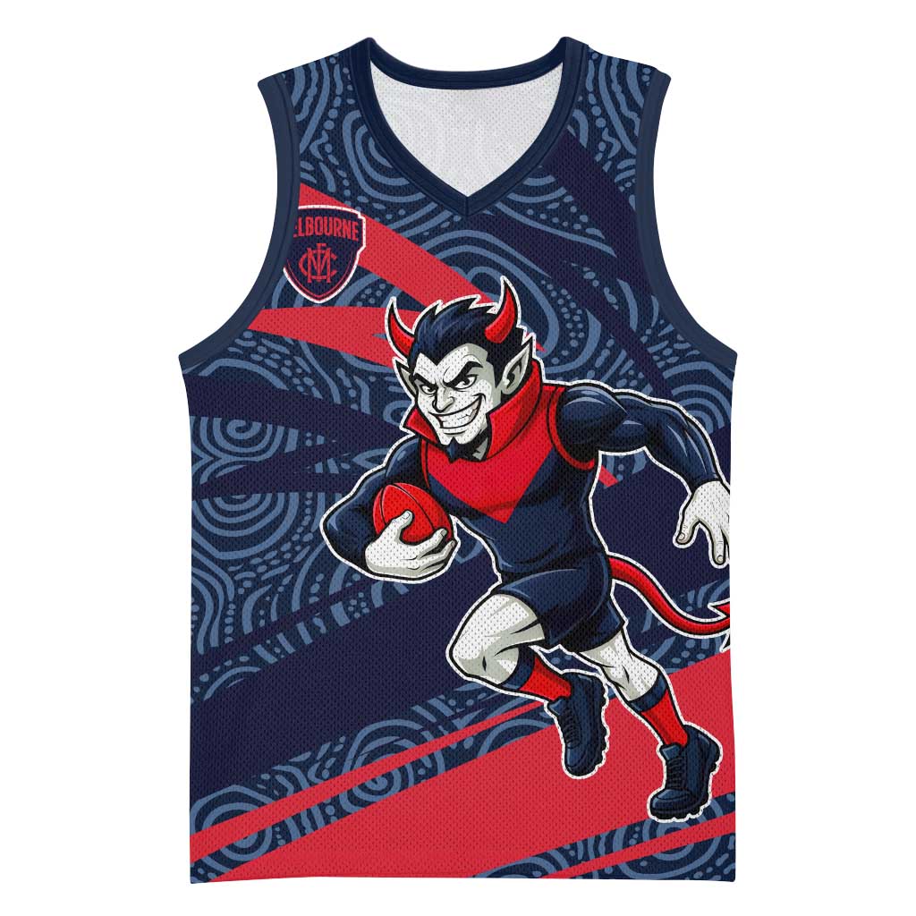 Melbourne Demons Australian Football Basketball Jersey Devil Mascot With Indigenous Pattern Art