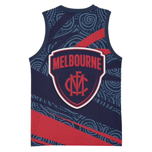 Melbourne Demons Australian Football Basketball Jersey Devil Mascot With Indigenous Pattern Art