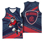 Melbourne Demons Australian Football Basketball Jersey Devil Mascot With Indigenous Pattern Art