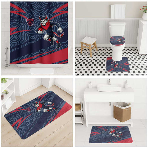 Melbourne Demons Australian Football Bathroom Set Devil Mascot With Indigenous Pattern Art