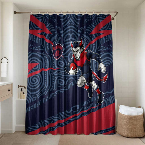 Melbourne Demons Australian Football Bathroom Set Devil Mascot With Indigenous Pattern Art