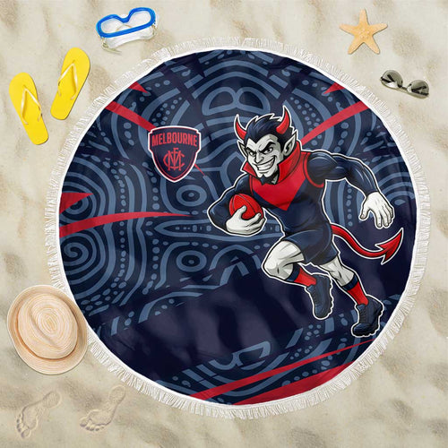 Melbourne Demons Australian Football Beach Blanket Devil Mascot With Indigenous Pattern Art