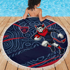 Melbourne Demons Australian Football Beach Blanket Devil Mascot With Indigenous Pattern Art