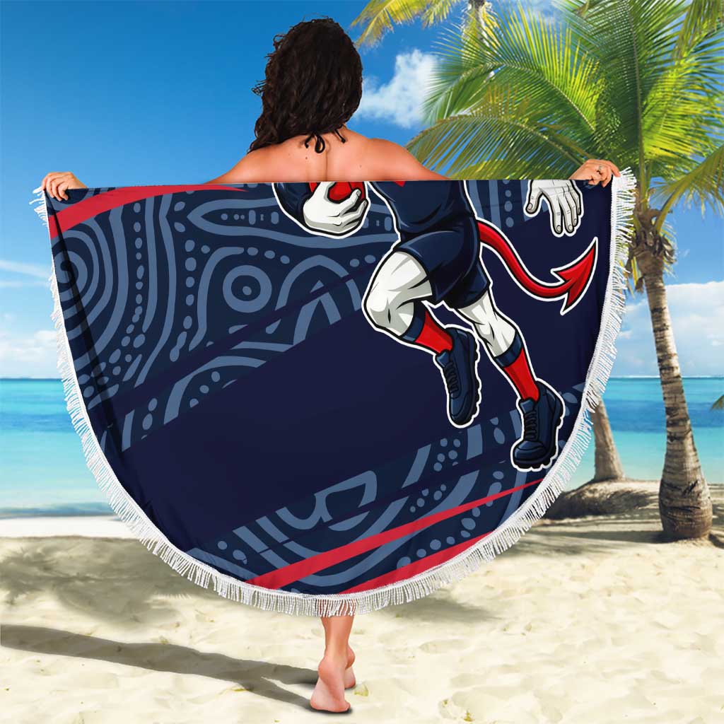 Melbourne Demons Australian Football Beach Blanket Devil Mascot With Indigenous Pattern Art