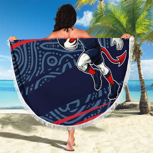 Melbourne Demons Australian Football Beach Blanket Devil Mascot With Indigenous Pattern Art