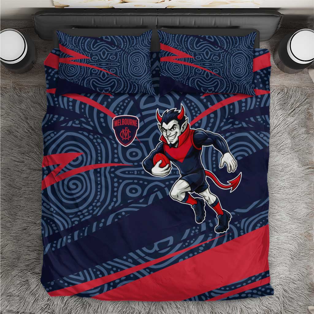 Melbourne Demons Australian Football Bedding Set Devil Mascot With Indigenous Pattern Art