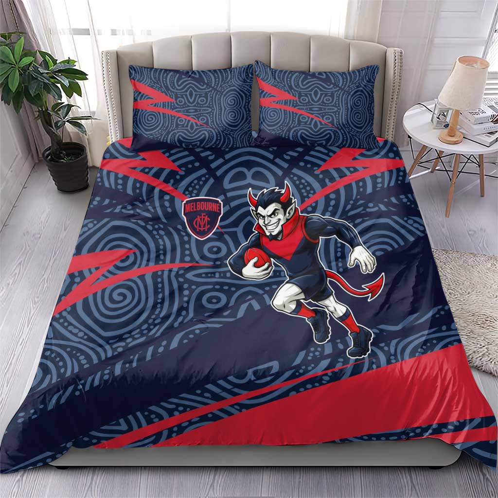 Melbourne Demons Australian Football Bedding Set Devil Mascot With Indigenous Pattern Art