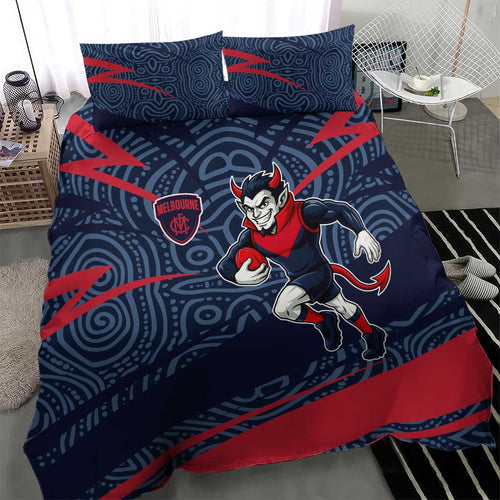 Melbourne Demons Australian Football Bedding Set Devil Mascot With Indigenous Pattern Art