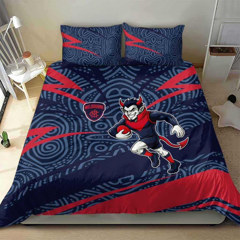 Melbourne Demons Australian Football Bedding Set Devil Mascot With Indigenous Pattern Art