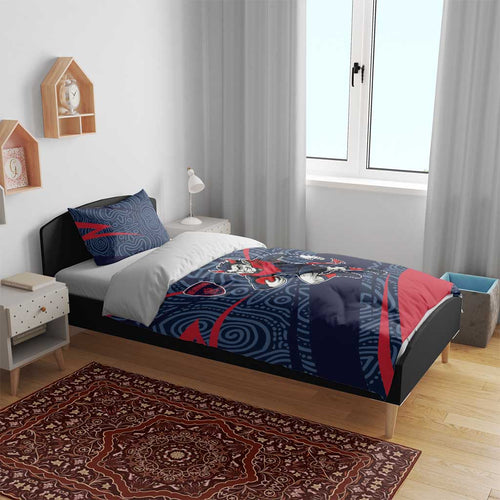Melbourne Demons Australian Football Bedding Set Devil Mascot With Indigenous Pattern Art
