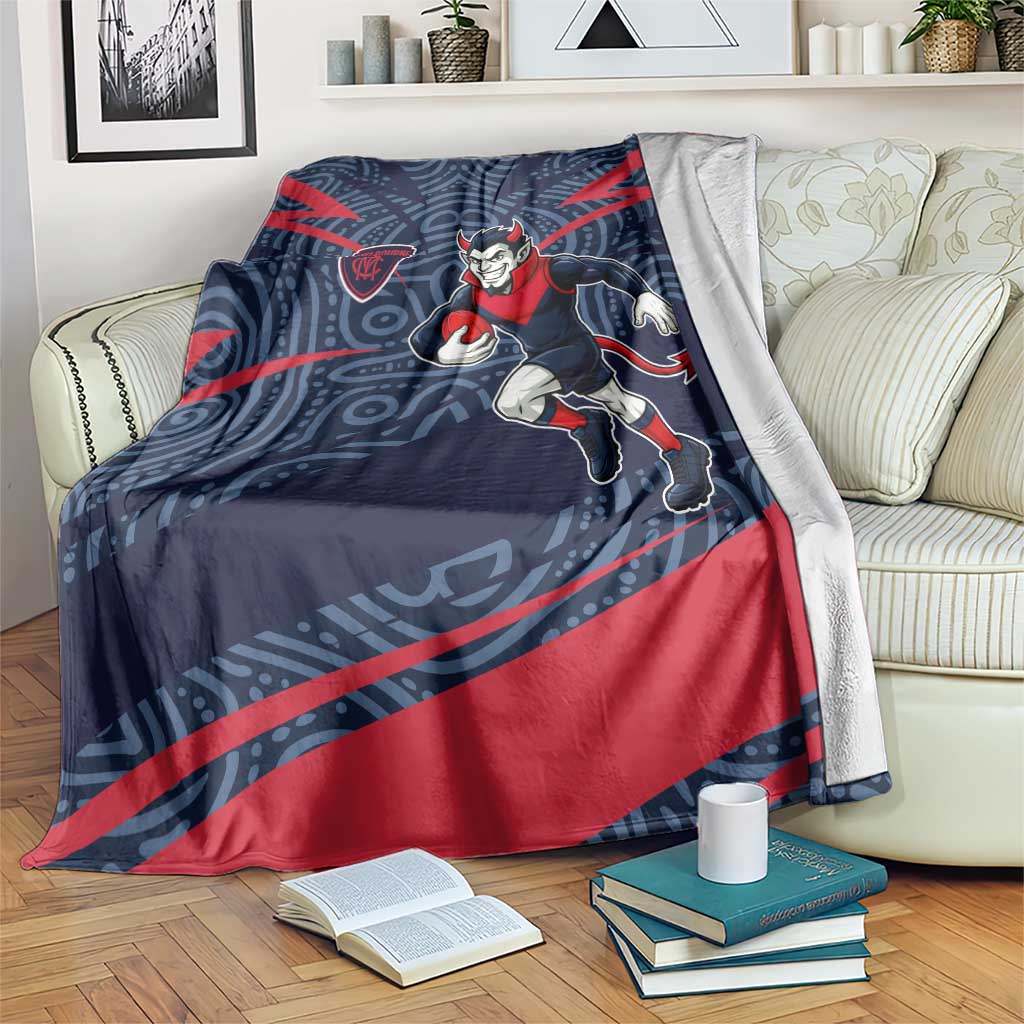 Melbourne Demons Australian Football Blanket Devil Mascot With Indigenous Pattern Art
