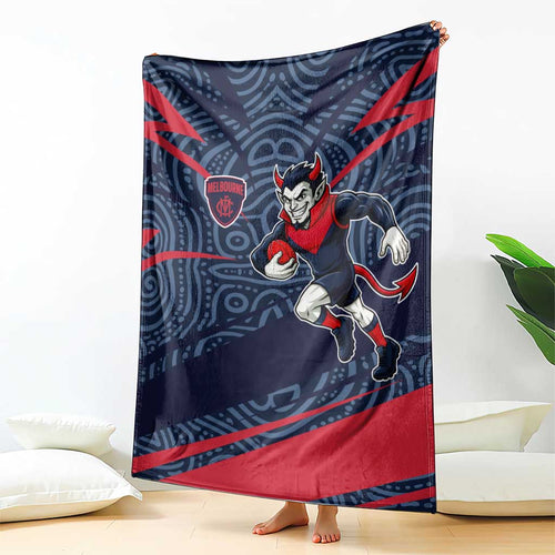 Melbourne Demons Australian Football Blanket Devil Mascot With Indigenous Pattern Art