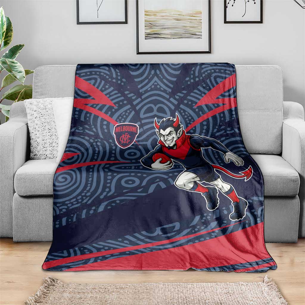 Melbourne Demons Australian Football Blanket Devil Mascot With Indigenous Pattern Art
