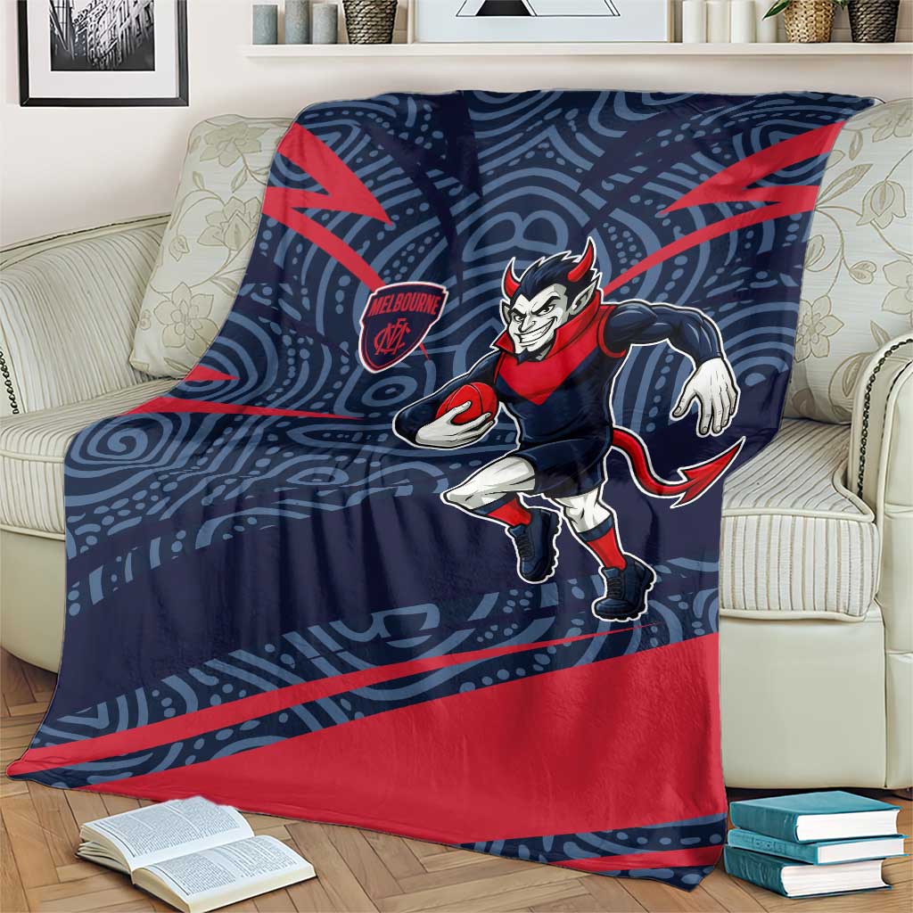 Melbourne Demons Australian Football Blanket Devil Mascot With Indigenous Pattern Art
