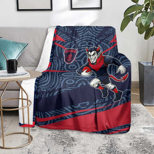 Melbourne Demons Australian Football Blanket Devil Mascot With Indigenous Pattern Art