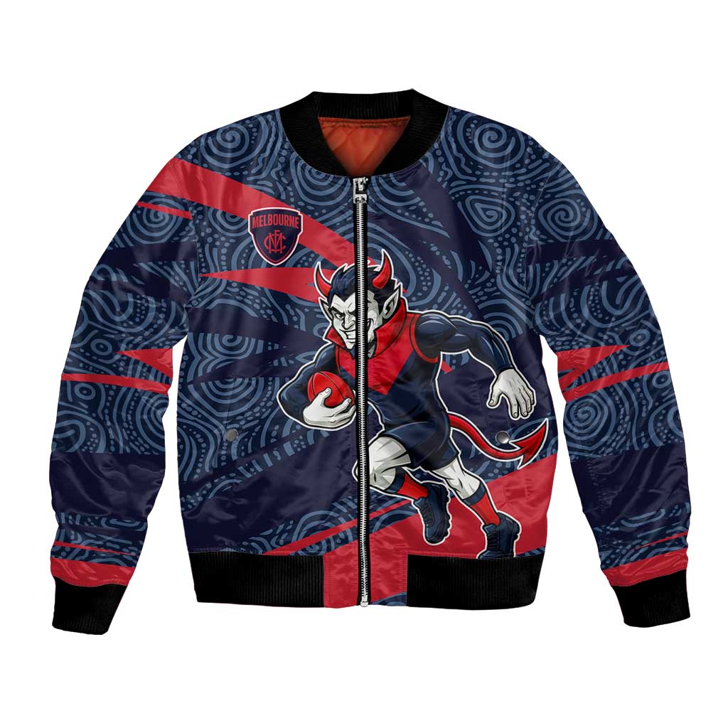 Melbourne Demons Australian Football Bomber Jacket Devil Mascot With Indigenous Pattern Art