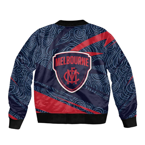 Melbourne Demons Australian Football Bomber Jacket Devil Mascot With Indigenous Pattern Art