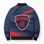 Melbourne Demons Australian Football Bomber Puffer Jacket Devil Mascot With Indigenous Pattern Art