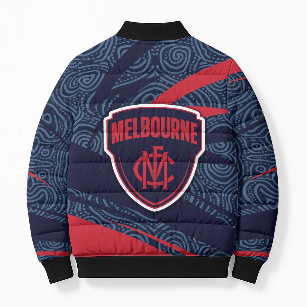 Melbourne Demons Australian Football Bomber Puffer Jacket Devil Mascot With Indigenous Pattern Art
