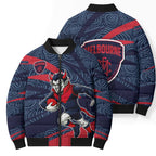 Melbourne Demons Australian Football Bomber Puffer Jacket Devil Mascot With Indigenous Pattern Art