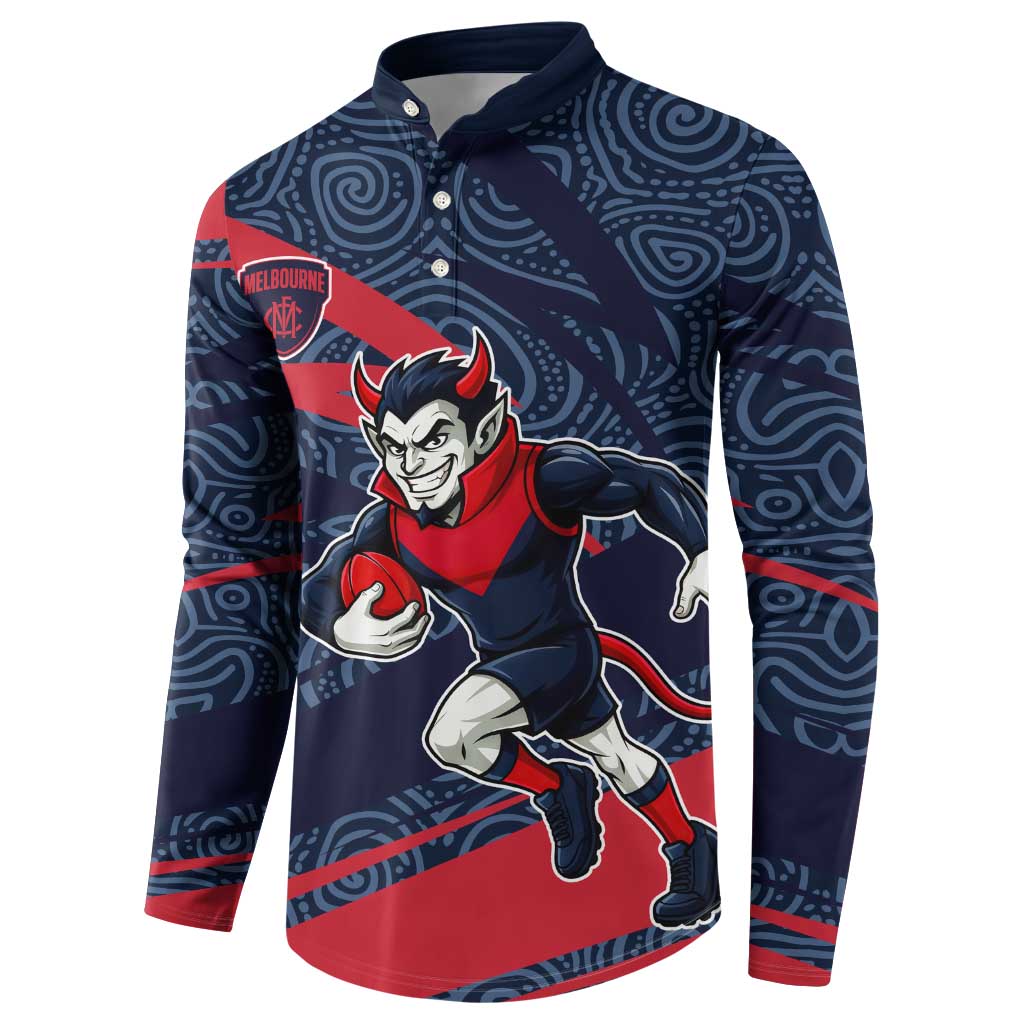 Melbourne Demons Australian Football Button Sweatshirt Devil Mascot With Indigenous Pattern Art