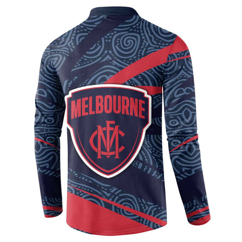 Melbourne Demons Australian Football Button Sweatshirt Devil Mascot With Indigenous Pattern Art