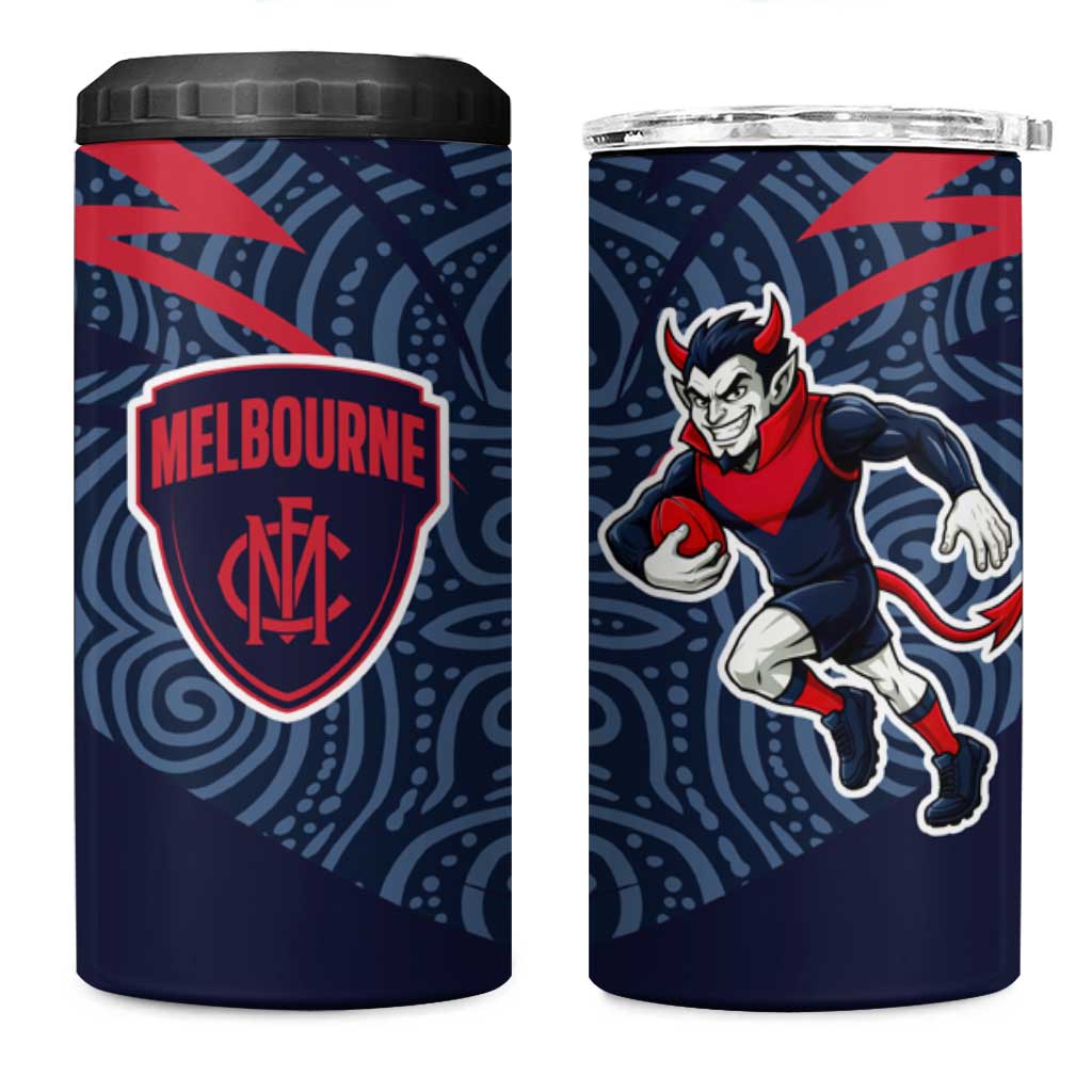 Melbourne Demons Australian Football 4 in 1 Can Cooler Tumbler Devil Mascot With Indigenous Pattern Art