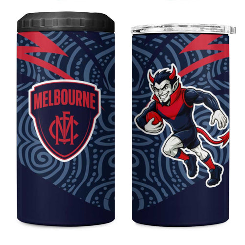 Melbourne Demons Australian Football 4 in 1 Can Cooler Tumbler Devil Mascot With Indigenous Pattern Art