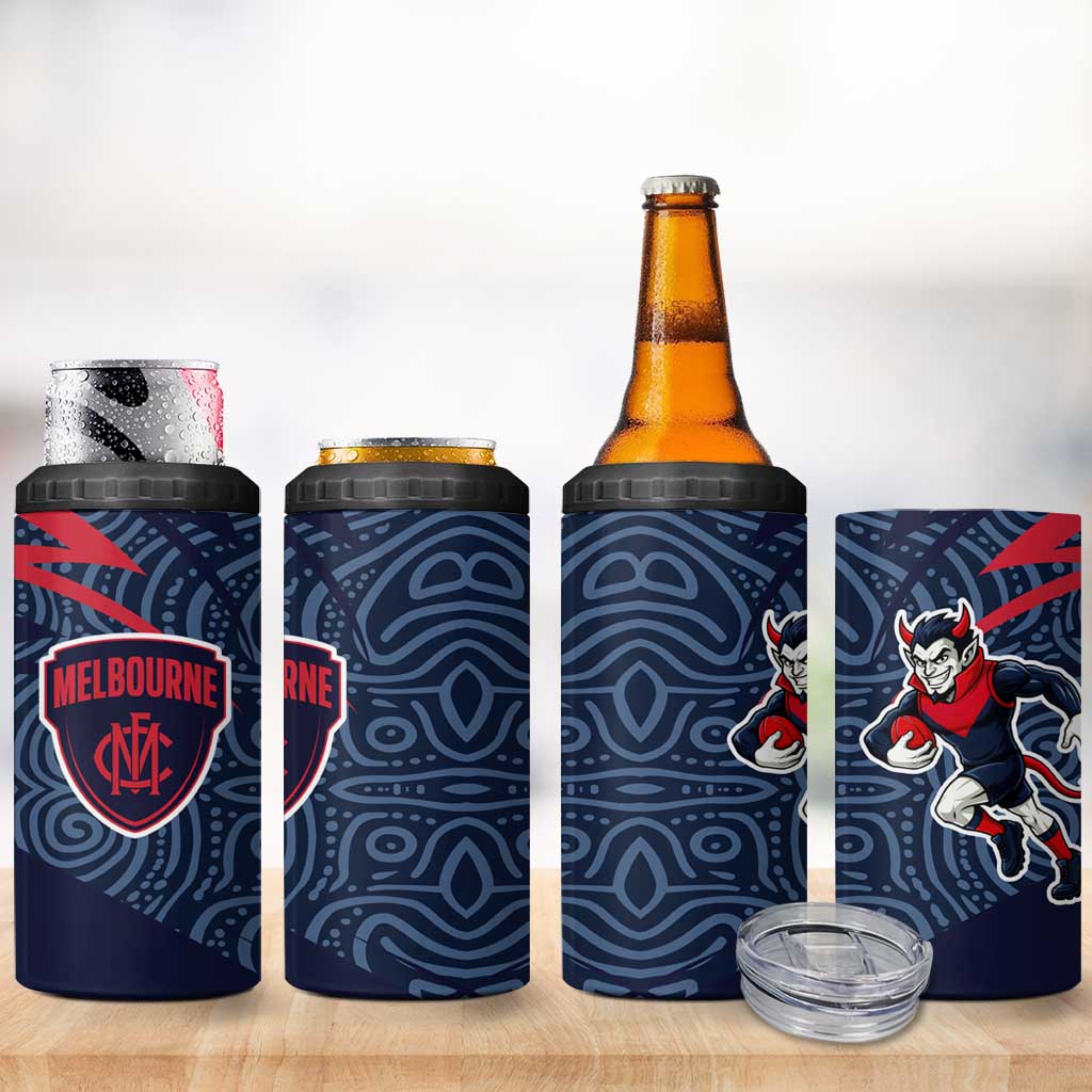Melbourne Demons Australian Football 4 in 1 Can Cooler Tumbler Devil Mascot With Indigenous Pattern Art